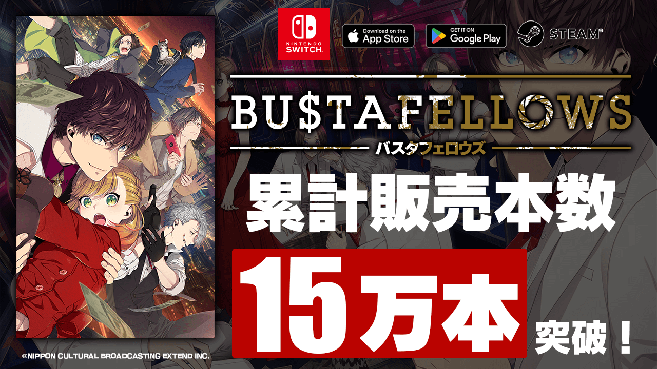 ゲーム『BUSTAFELLOWS』(Nintendo Switch/iOS/Android/Steam)販売本数15万本突破のお知らせ！